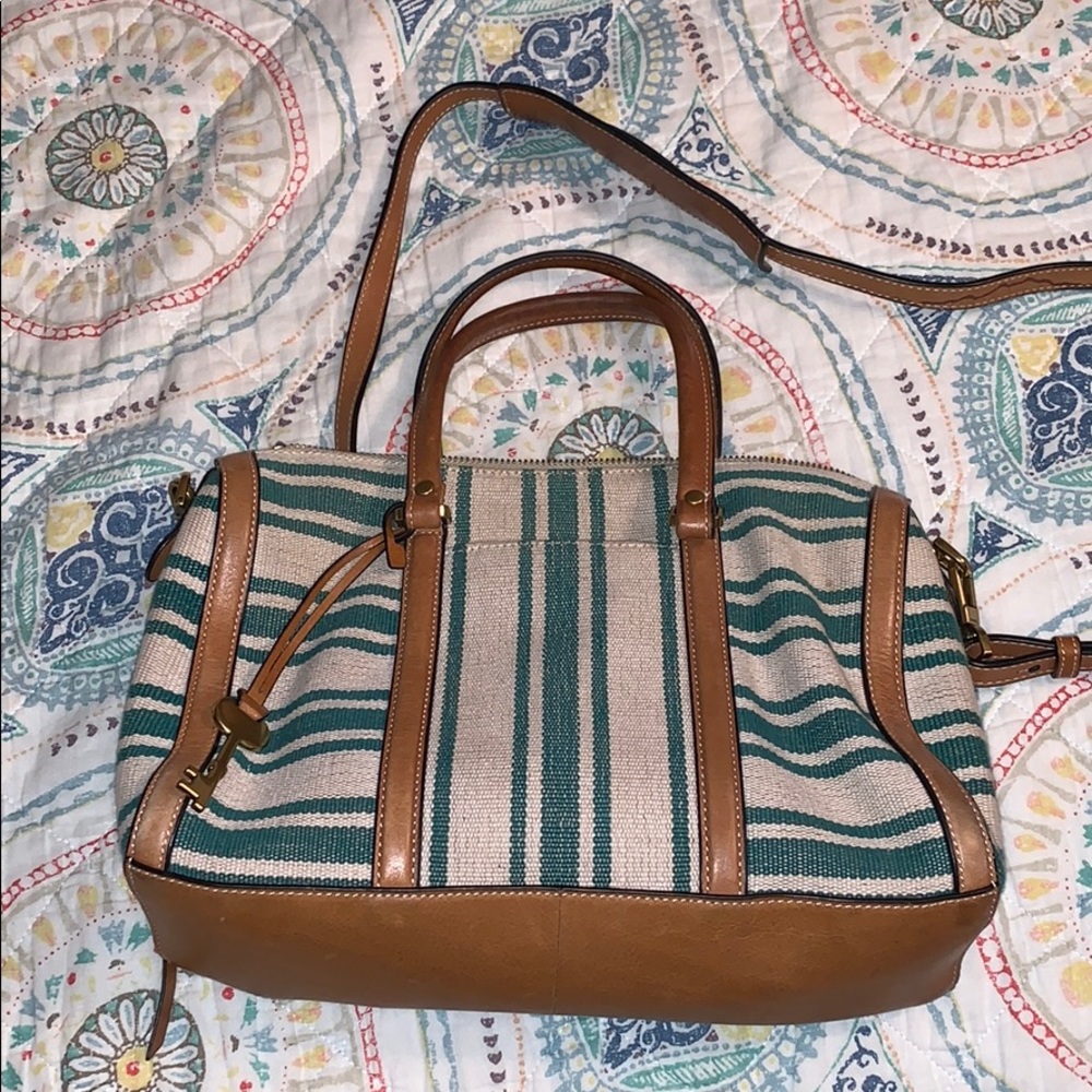 Teal striped Fossil handbag!